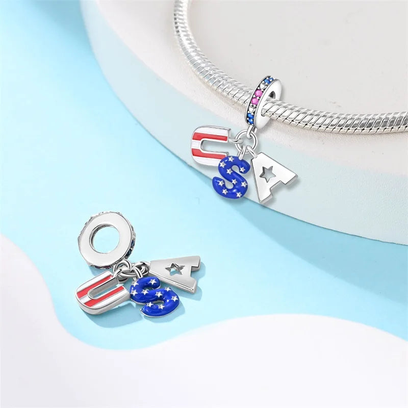 925 Argent Couleur Caméra USA Aigle Bannière Amérique Charms Perles Fit Pandora 925 Original Bracelets DIY Bijoux Souvenir Cadeaux