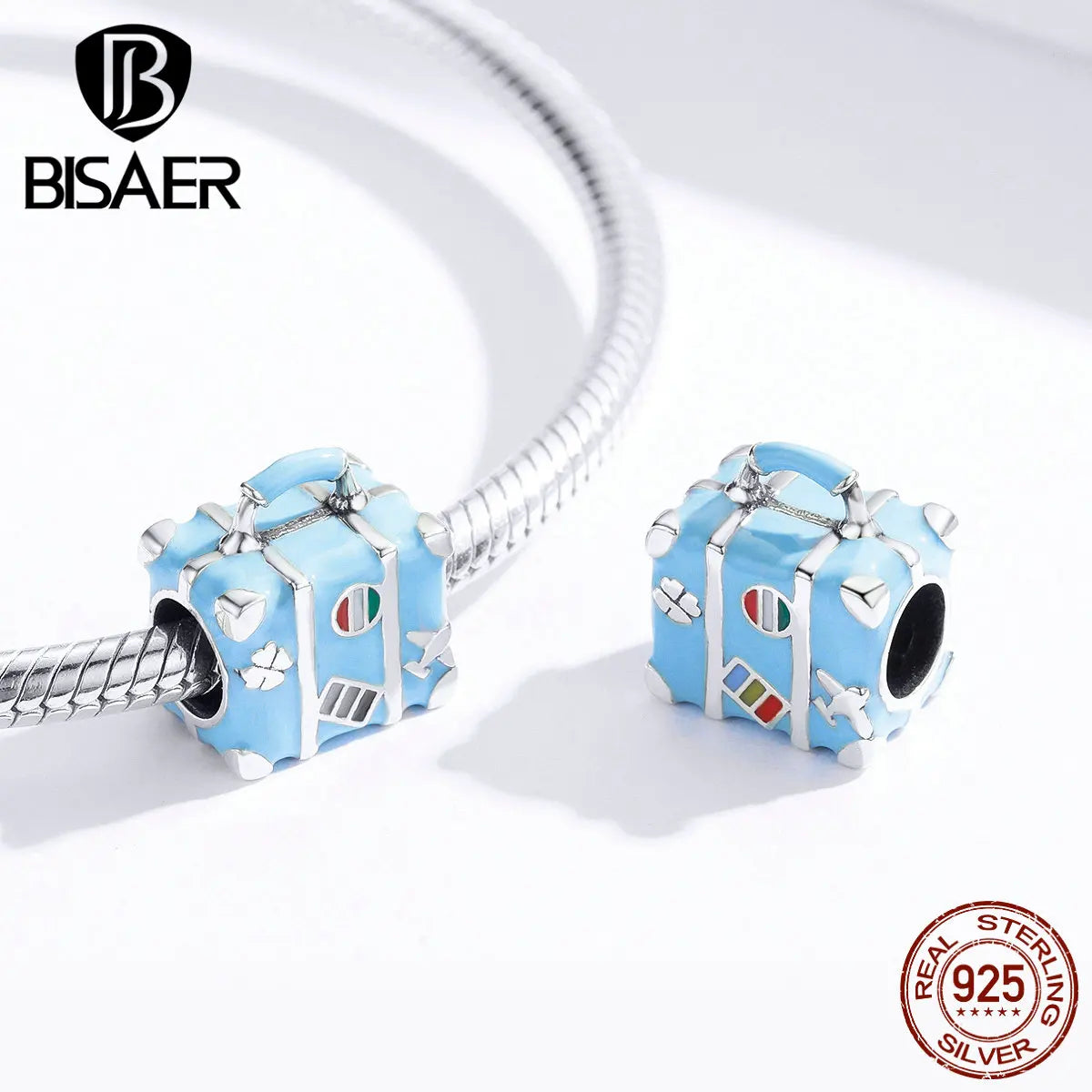 BISAER 925 Sterling Silver Summer Vacation Charm Bead Lipstick Sunglasses High Heels Airplane Pendant Fit Women DIY Bracelet