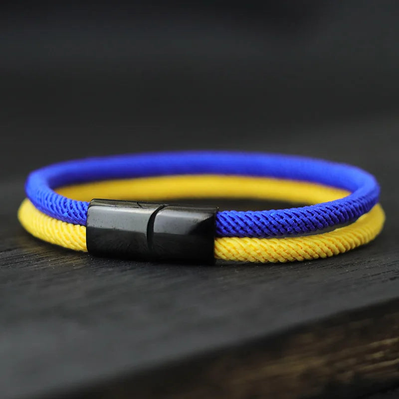 New In Bicolor Rope Bracelet Men Ukrainian Symbol Braclet With Yellow Blue Stainless Steel Magnet Clasp Braslet Homme Pulseras