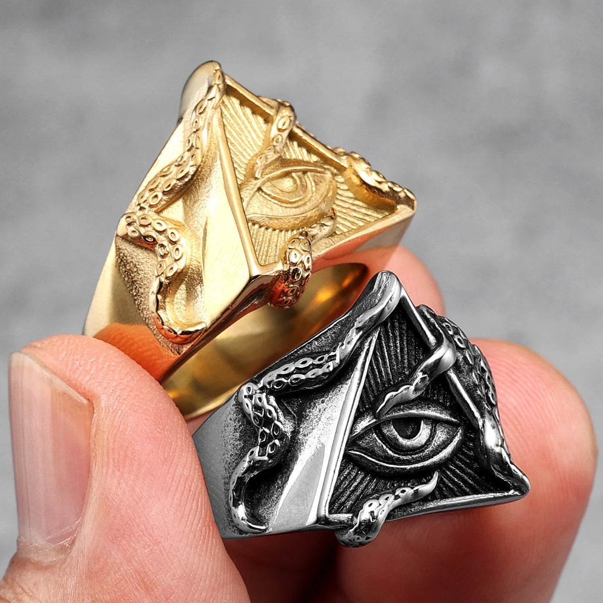 Freemason Illuminati Triangle Masonic Stainless Steel Mens Rings Punk for Male Boyfriend Biker Jewelry Creativity Gift Wholesale