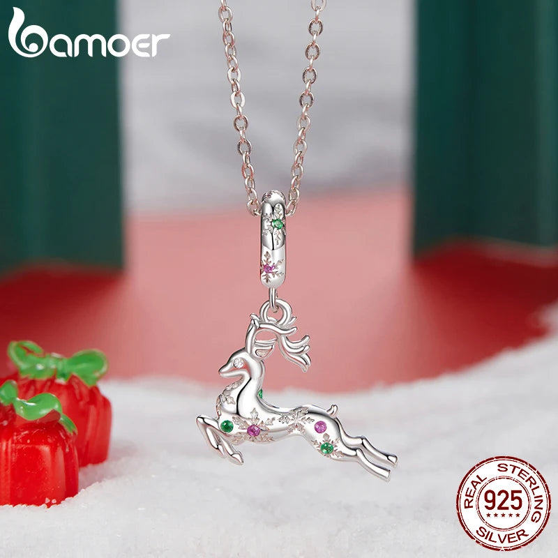 BAMOER 925 Argent Sterling Renne De Noël Charm Perle Fit Bracelet Original DIY Bamoer Charm pour la Fabrication De Bijoux Cadeau De Noël