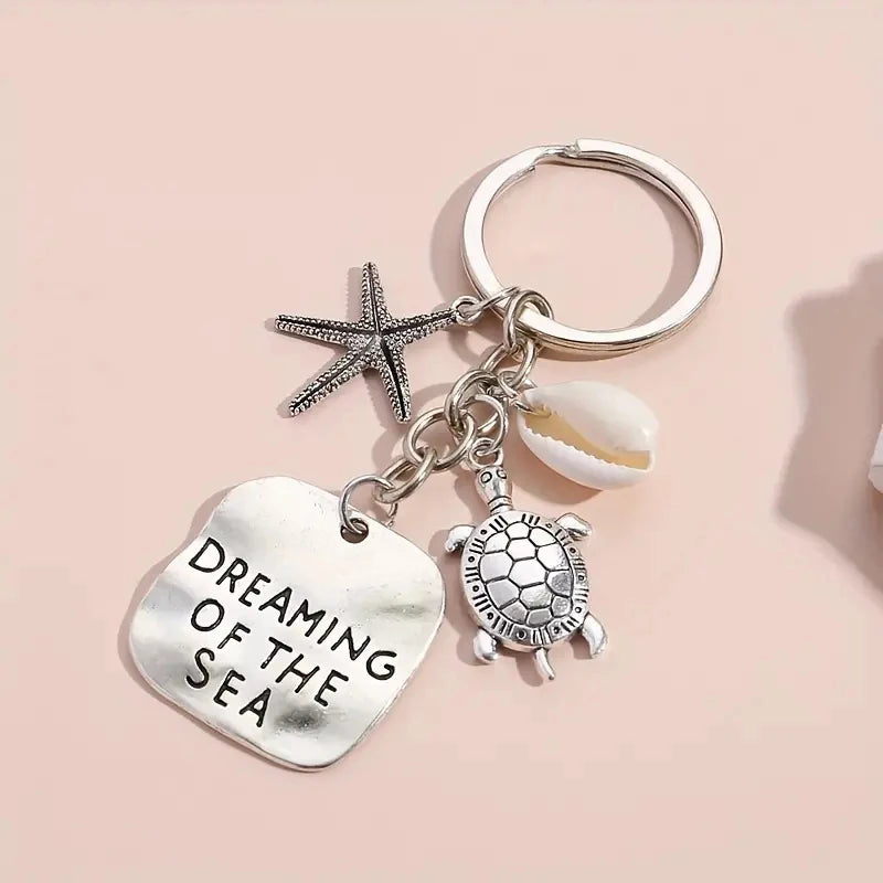 Turtle Starfish Keychain Pendant Dreaming Of The Sea Alloy Key Ring Bag Ornament Accessories