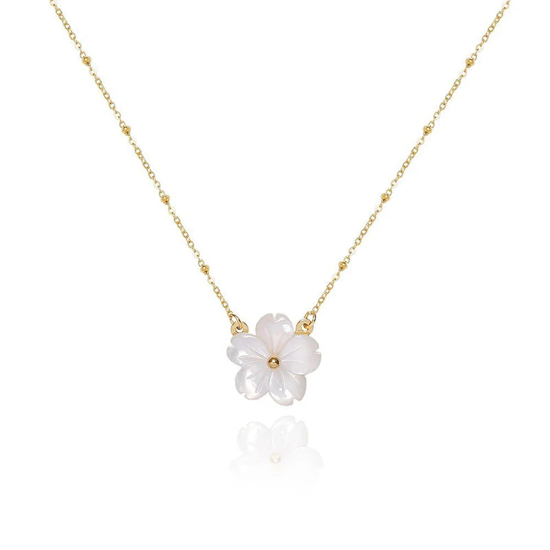 Exquisite White Shell Peach Blossom Aesthetic Flower Necklace 18k Gold Plated Stainless steel Choker Collar Fashion Jewelry Gift