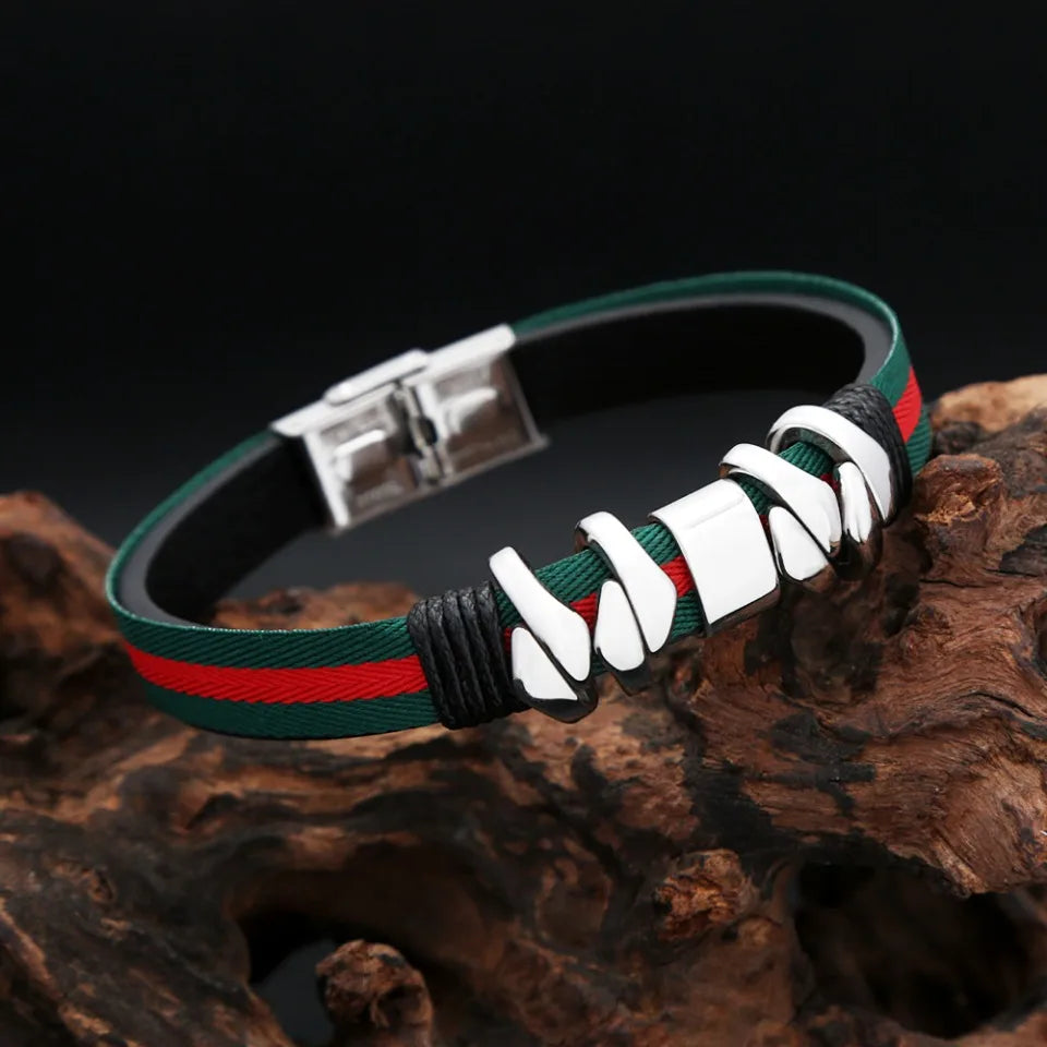 Punk Fashion Colorful Double Layer Leather Bracelet Hip Hop Biker Stainless Steel Bracelets For Men Women Casual Charm Jewelry