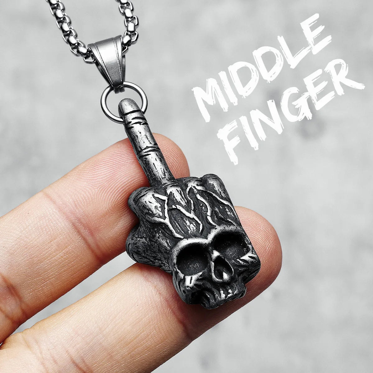 Middle Finger Necklace 316L Stainless Steel Men Skull Pendant Retro Chain Punk Rock Rap for Rider Male Jewelry Gift Dropshipping