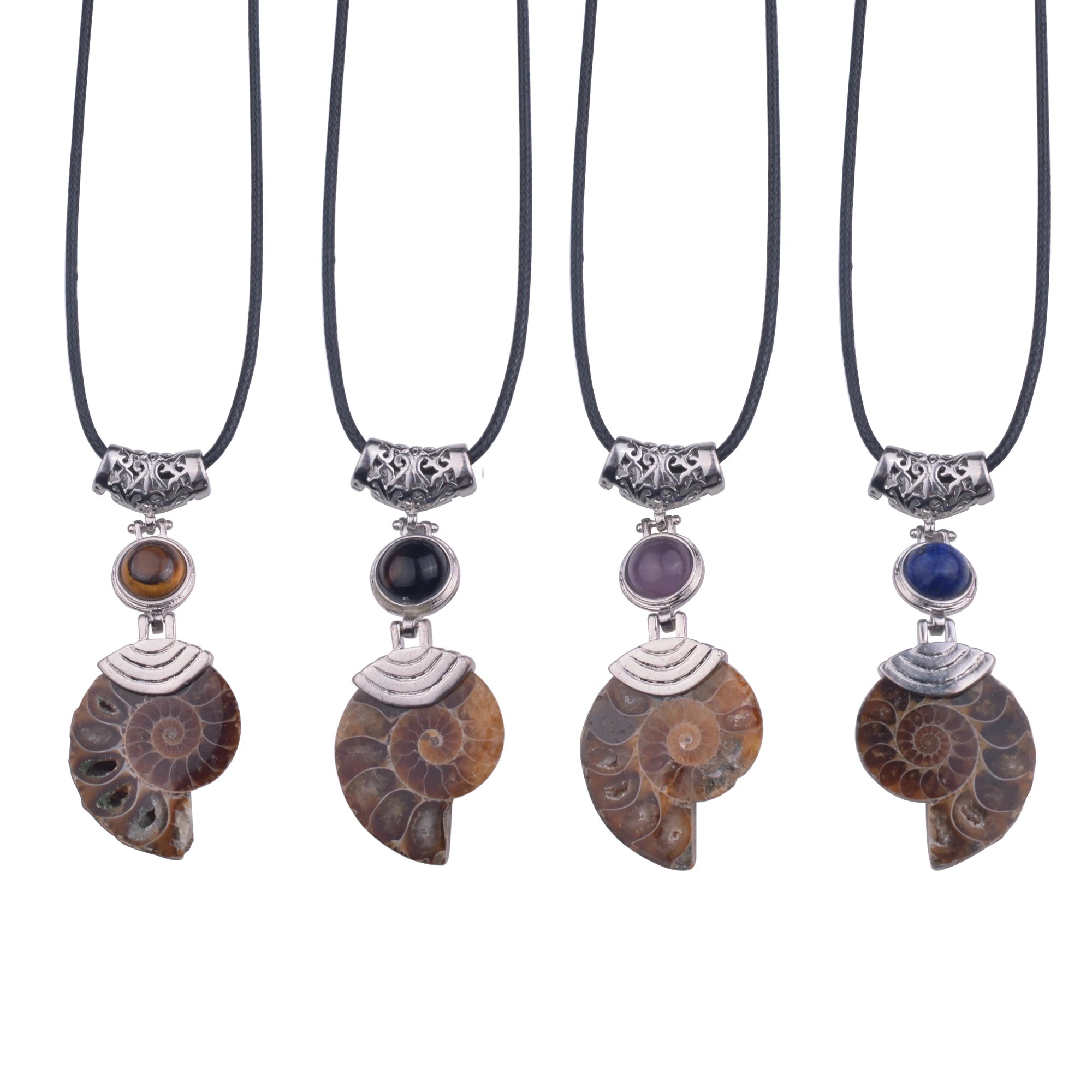 Natural Ammonite  necklaces & pendants with  Lapis Lazuli  Beads Stone Jewelrcollier christmas gifts