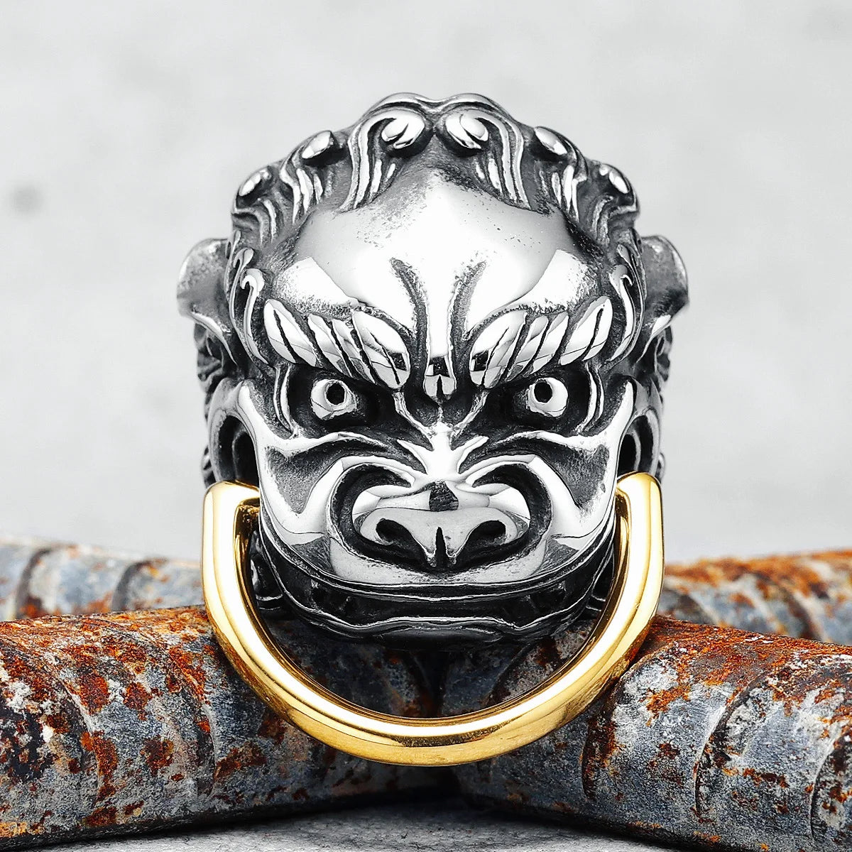 Chinese Lion Rings 316L Stainless Steel Men Ring Warding Off Evil Amulet Rock Party for Rider Male Boyfriend Jewelry Best Gift