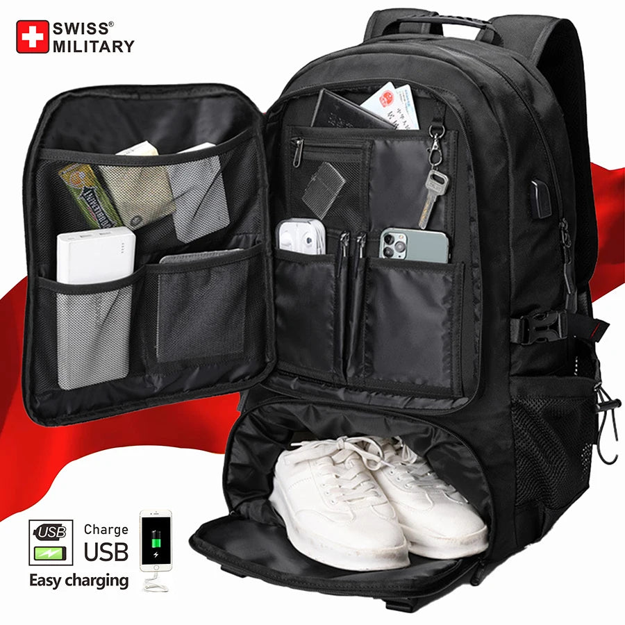 SWISS MILITARY Travel Backpack Men Waterproof  Business Bag Expandable USB Shoulder Bag Large Capacity 17.3 Laptop Bag mochila