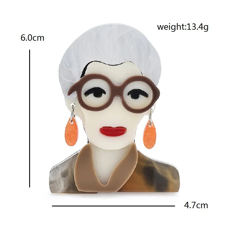 Wuli&baby Acrylic Famous Designer Figure Brooches Pins For Women 2-color Wear Glasses Person Party Office Brooch Pins Gifts