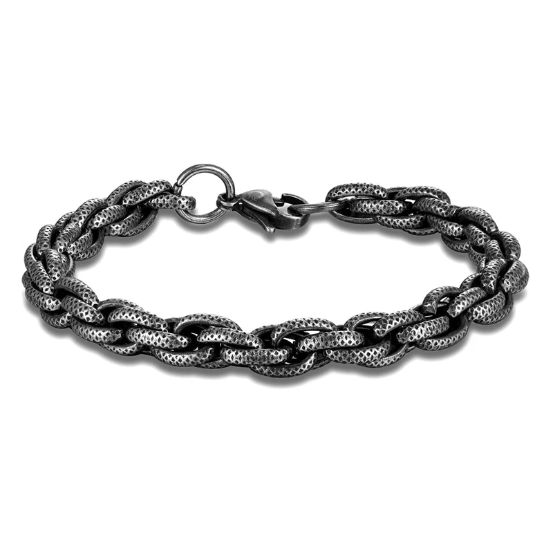 MKENDN Vintage Oxidized Black Link Chain Bracelets For Men Motocycle Cuban Chain Stainless Steel Punk Rock Biker Jewelry Gifts