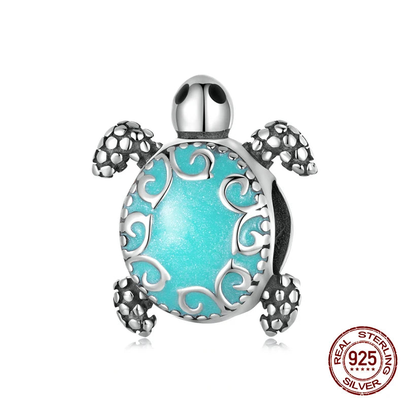 WOSTU 100% 925 Sterling Silver Longevity Sea Turtle Charm Bead Fit Original DIY Bracelets Bangle Fine Birthday Jewelry Present