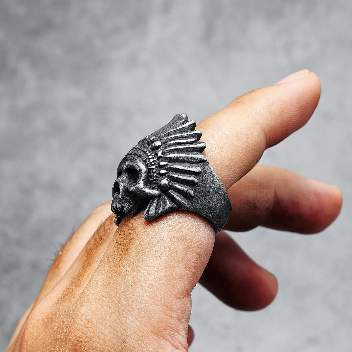 Chief Skull Rings Men Rings 316L Stainless Steel Indian Tribe Ring Rock Party for Biker Rider Male Boyfriend Jewelry Best Gift