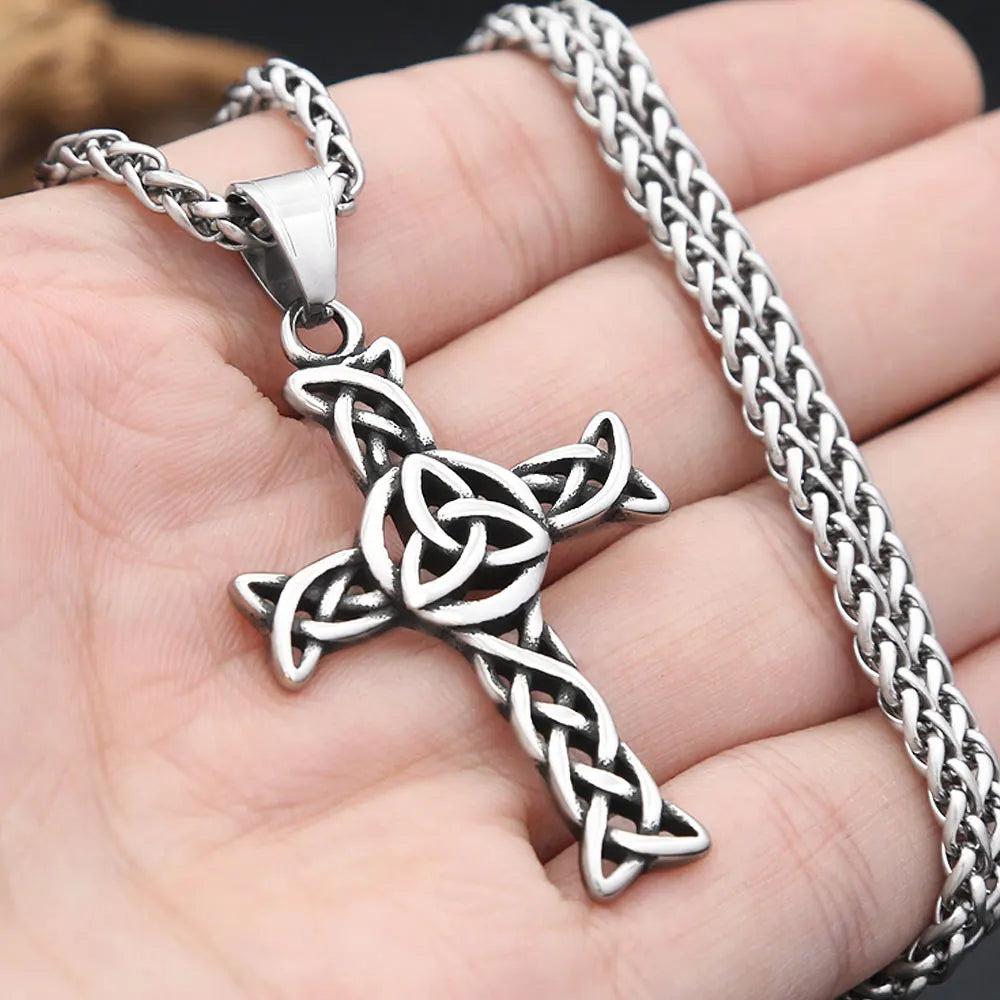 Vintage Fashion Cross Pendant Necklaces For Men Women 316L Stainless Steel Nordic Viking Celtic Knots Necklace Amulet Jewelry