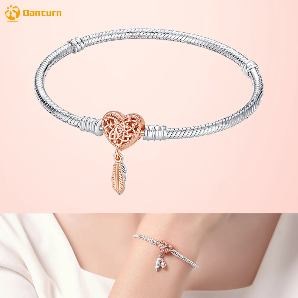 Danturn 925 Silver Heart Infinity Wishbone Heart Blue Disc Fan Clasp Heart T-Bar Multi Snake Chain Bracelets