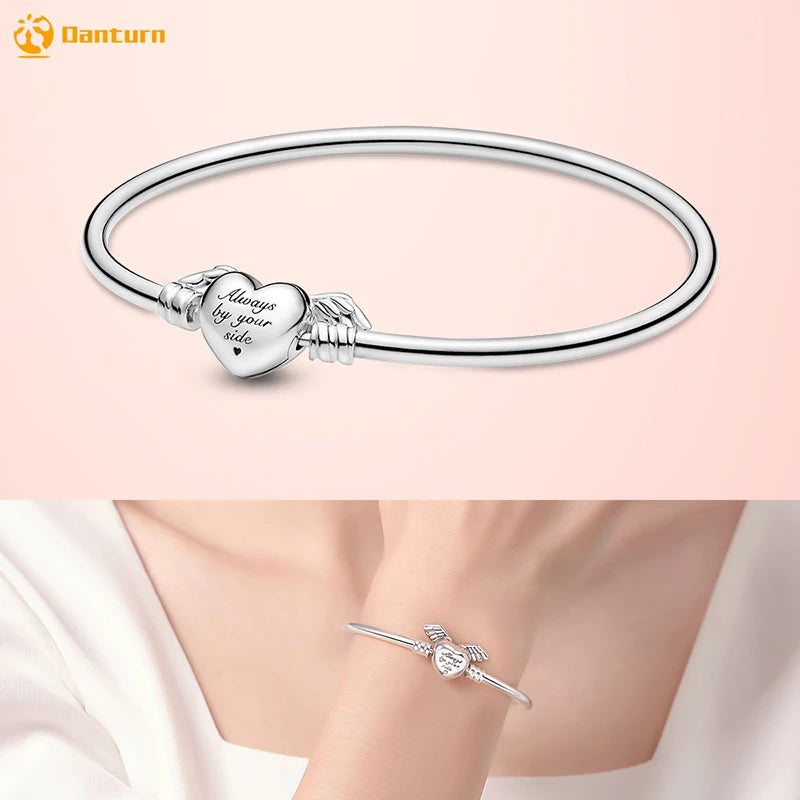 Danturn 925 Silver Heart Infinity Wishbone Heart Blue Disc Fan Clasp Heart T-Bar Multi Snake Chain Bracelets