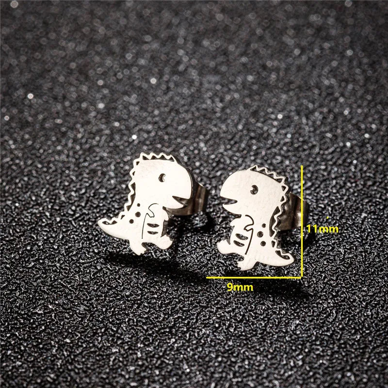 Cute Animal Stainless Steel Earrings Women Fashion 2024 Jewelry Horse Shark Dinosaur Swallow Earings Small Cat Ear Studs Bijoux