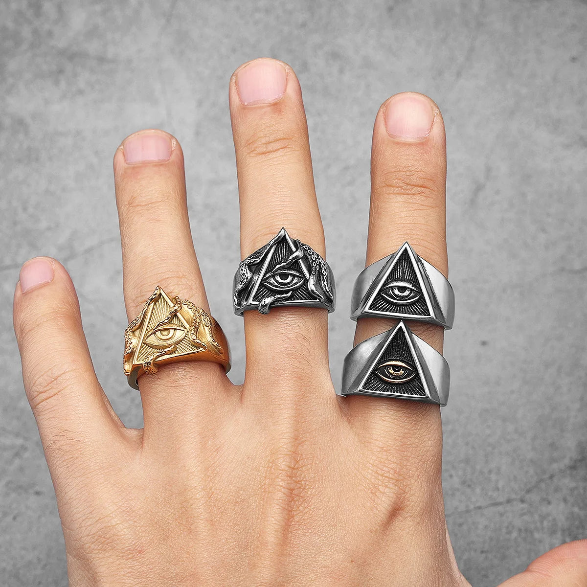 Freemason Illuminati Triangle Masonic Stainless Steel Mens Rings Punk for Male Boyfriend Biker Jewelry Creativity Gift Wholesale