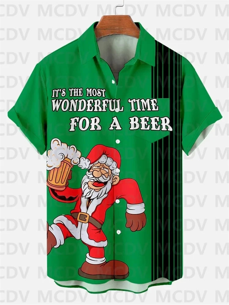 Neujahr Frohe Weihnachten Kuss Bier Hawaiihemden für Männer Blumen Casual Weihnachten Lustige Santa Harajuku Tops 3D Druck Urlaubskleidung