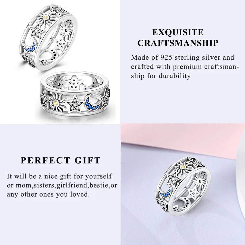 New 925 Sterling Silver Rings Simple Sparkling Stackable Original Rings For Women Anniversary Engagement Love Jewelry Gift