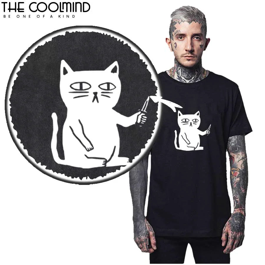 COOLMIND 100% Cotton Cool Summer Loose Men T Shirt Casual Short Sleeve Cat Print Men Tshirt Male Summer t-shirt Tops Tee Shirts