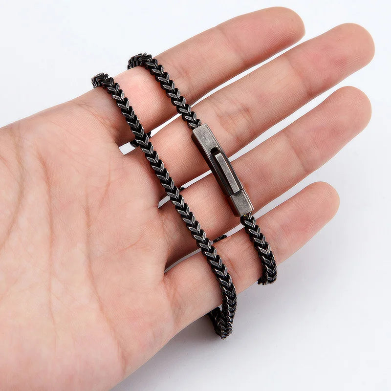 Vintage Oxidierte Mattschwarze Edelstahl Kette Halskette für Männer Frauen Panzerkette Kubanische Gliederkette Punk Choker Modeschmuck für Männer