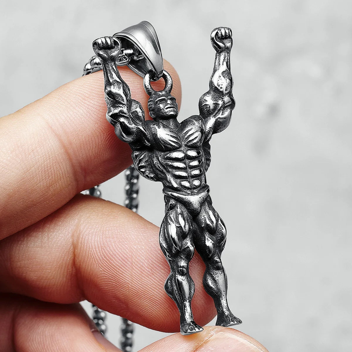 Fitness Men Necklaces 316L Stainless Steel Bodybuilding Strong Muscles Pendant Chain Punk Rock for Biker Male Jewelry Xmas Gift