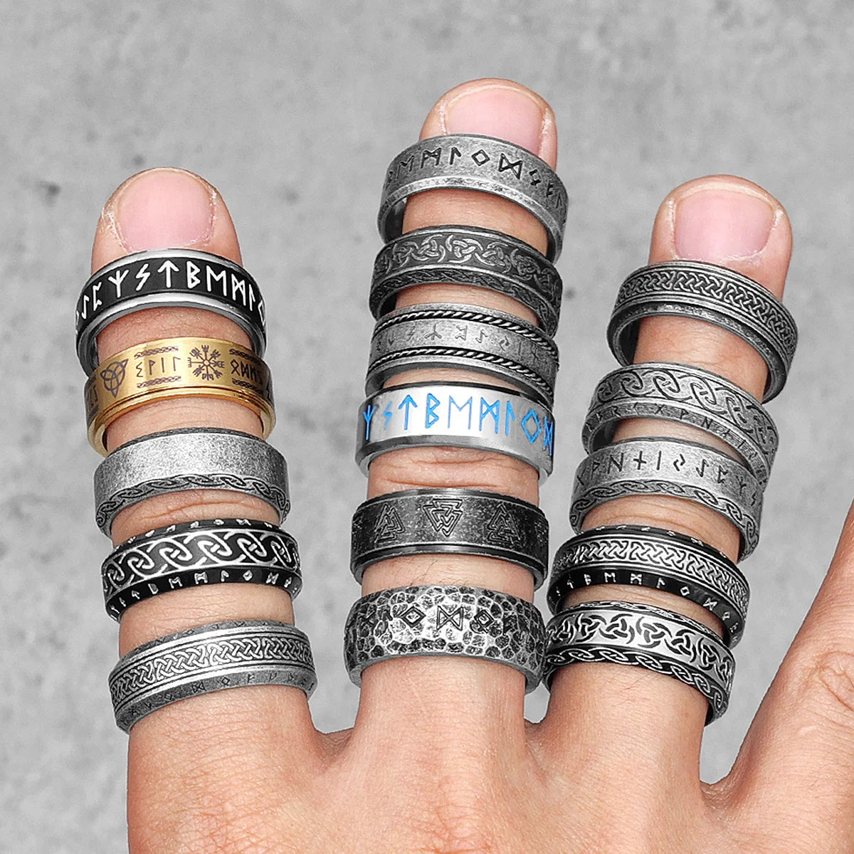 Anillos de acero inoxidable vintage con diseño de runas vikingas nórdicas y nudos celtas para hombre y mujer, joyería punk para motociclistas, regalo creativo al por mayor