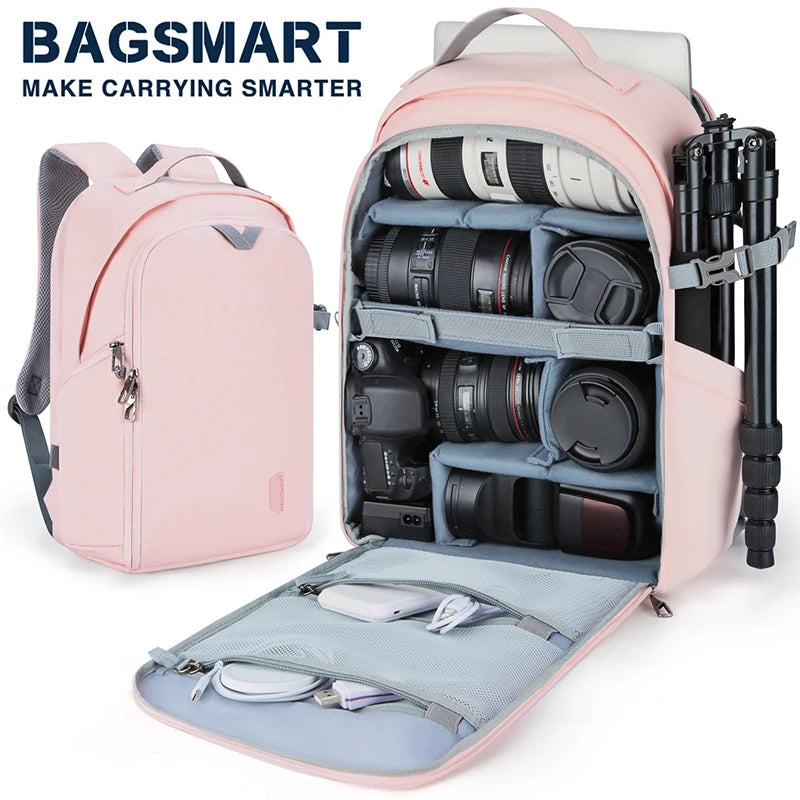 BAGSMART Multi-functional Camera Backpack Digital DSLR Bag Shockproof Waterproof Outdoor Photo Bag for Nikon Canon DSLR Lens