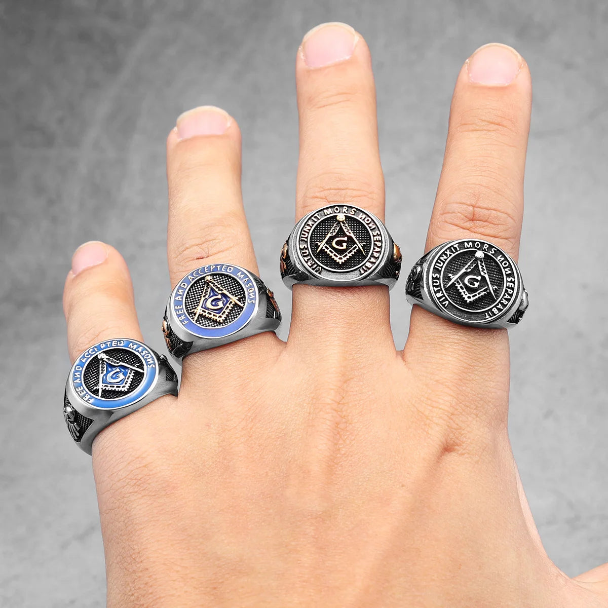 Edelstahl Männer Ringe Freimaurer Freimaurerei Schädel Punk Rock Hip Hop für Biker Männlich Freund Schmuck Kreativität Geschenk Großhandel