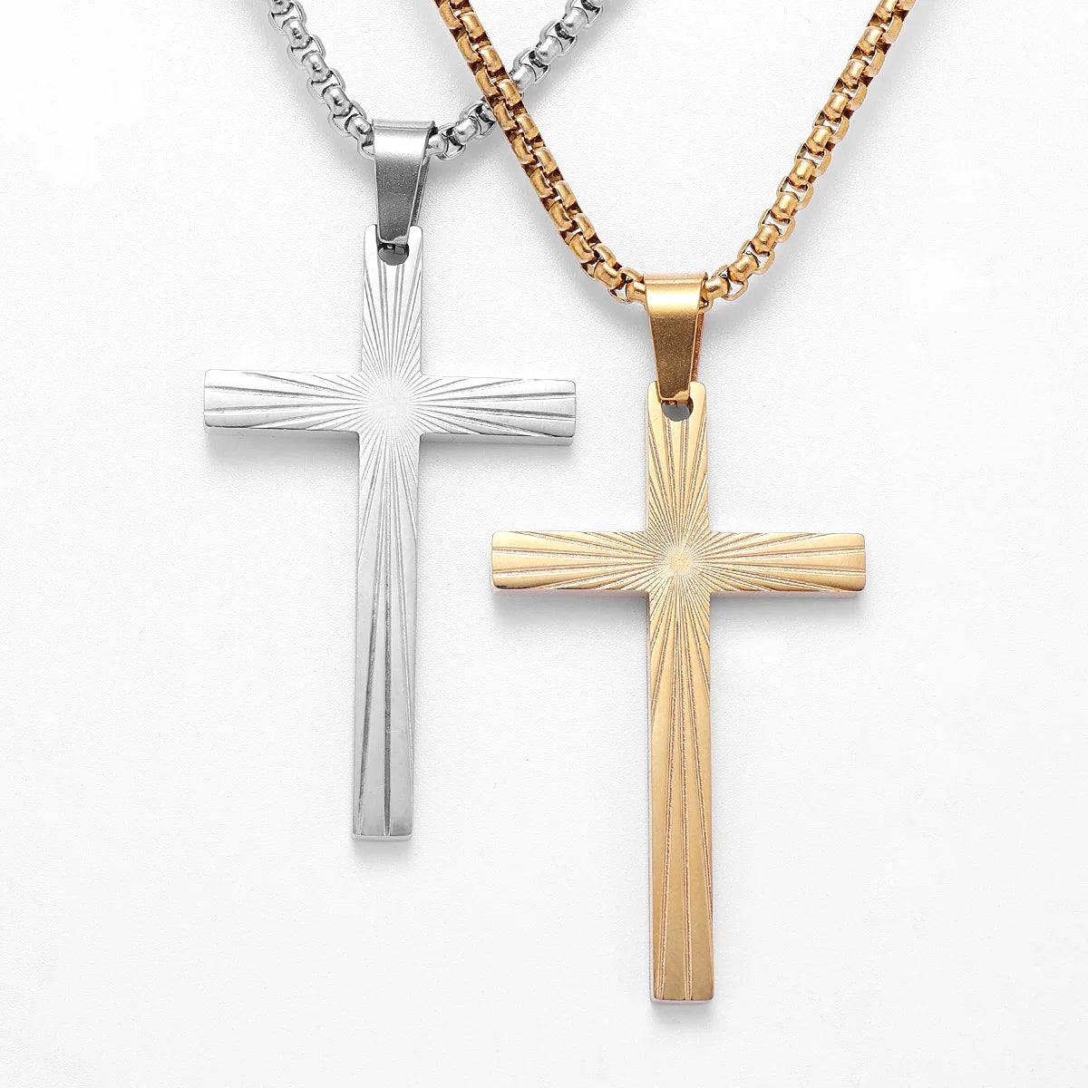 Focus Cross Necklaces 316L Stainless Steel Men Radiancy Pendants Chain Religion Belief Hiphop Rap for Male Couple Jewelry Gift