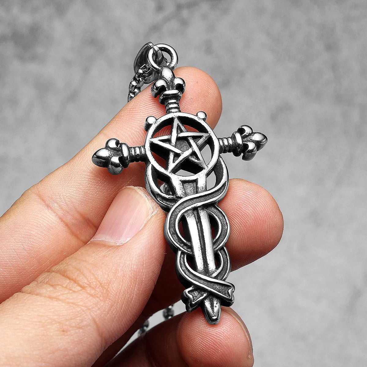 Serpentine Cross Pendants Retro Star Necklace 316L Stainless Steel Men Chains Rock Party Jewelry Gift for Male Friends Wholesale