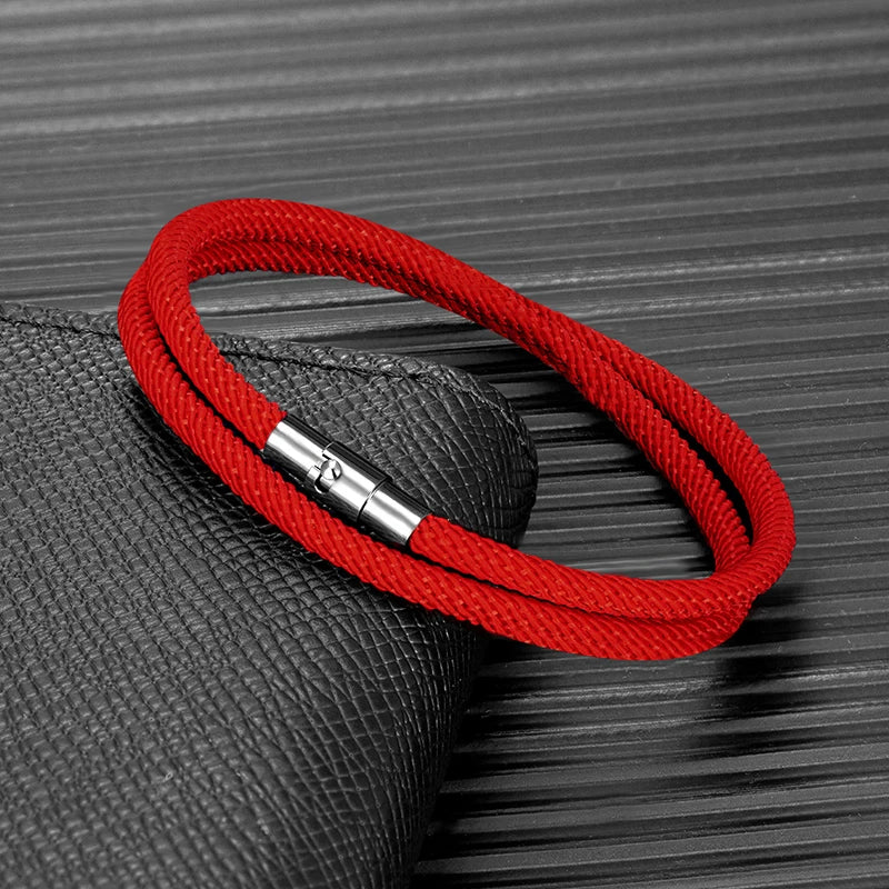 MKENDN Minimalist Double Layer Rope Bracelet Men Women Lucky Red Thread Bracelet Black 316L Magnet Clasp Couple Survival Jewelry