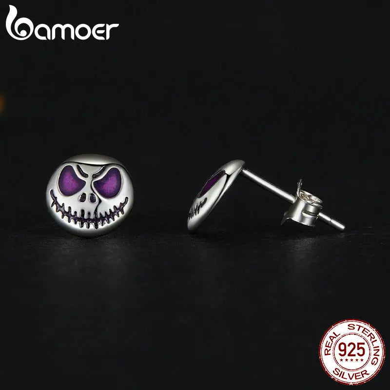 Bamoer 925 Sterling Silver Luminous Stud Earrings Halloween Skeleton Earrings for Women Girls Original Design Fine Jewelry