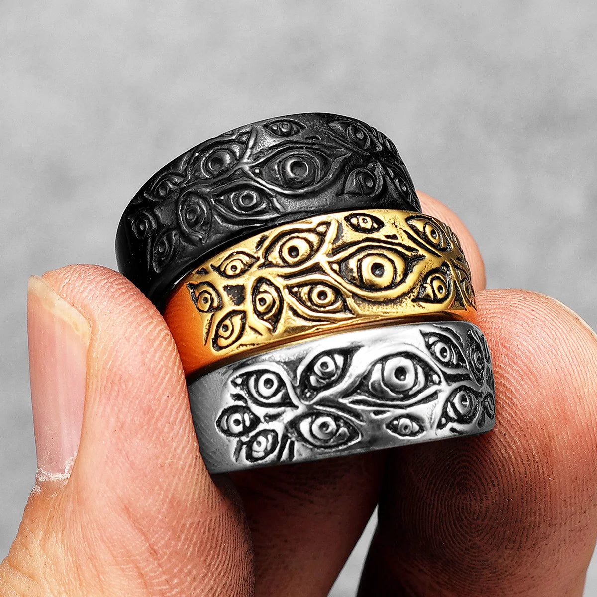 Devil Multi Eyes Men Rings Stainless Steel Punk Vintage Desinger Cool Stuff Fashion Jewelry Accessories For Women Gift Wholesale