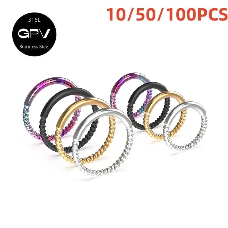 10/50/100PCS Stainless Steel Nose Ring Piercing Jewelry In Various Specifications