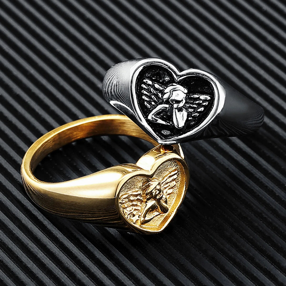 Cute Cupid Unisex Rings Heart Shape 316L Stainless Steel Ring Kawaii for Men Women Couple Friends Fashion Jewelry Best Gift