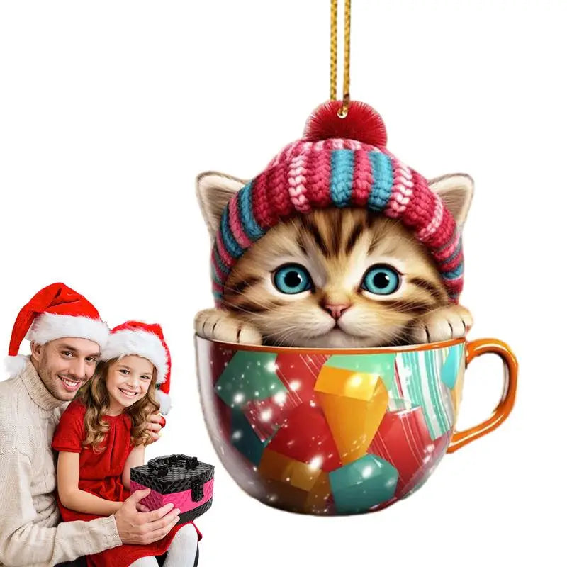 1PCS Christmas Tree Cat Pendant 2D Acrylic Christmas Cat Hanging Decoration Funny Christmas Cat Ornaments Party Decor Xmas gift