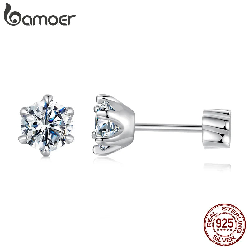 Boucles d'oreilles BAMOER en or blanc plaqué moissanite pour femmes, clous d'oreilles en argent sterling 925 avec moissanite scintillante, cadeau de Noël