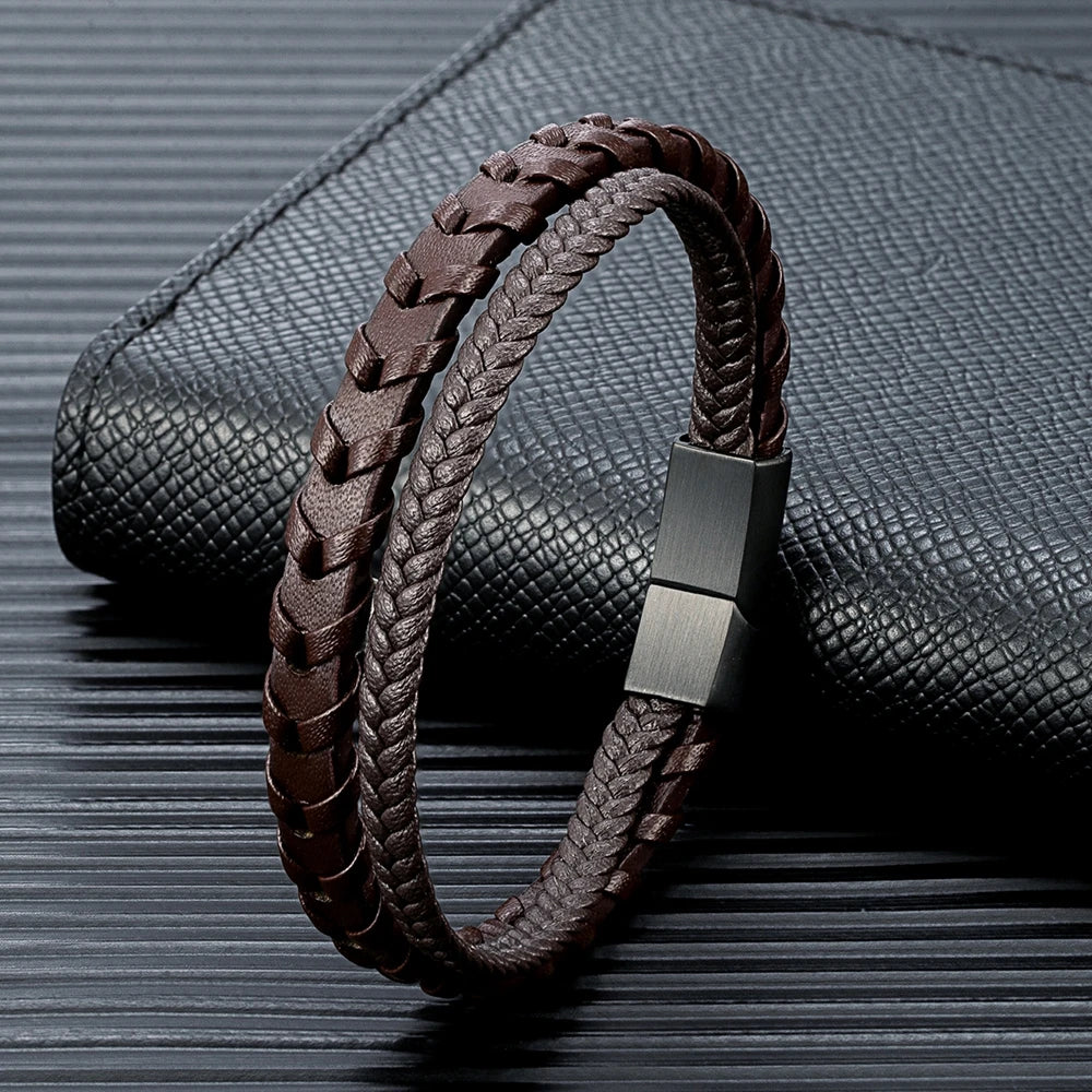 MKENDN Classic Handmade Woven Leather Bracelet For Men Women Multilayer Leather Bracelets Punk Bangle for Friend Charm Jewelry