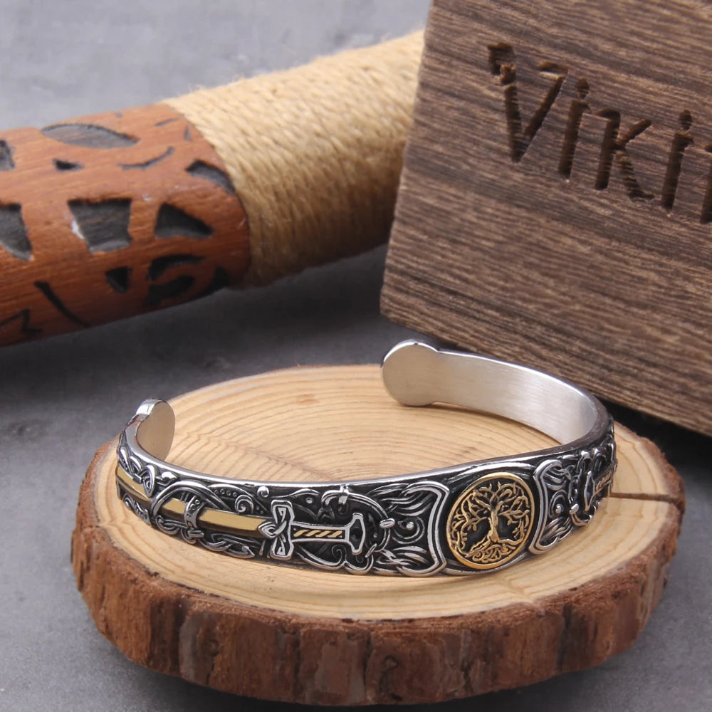 Viking Talisman Health Bracelets Tree Of Life Luck Knot Runes Trinity Magnetic Cuff Bangles Women Men Adjustable Bracelet