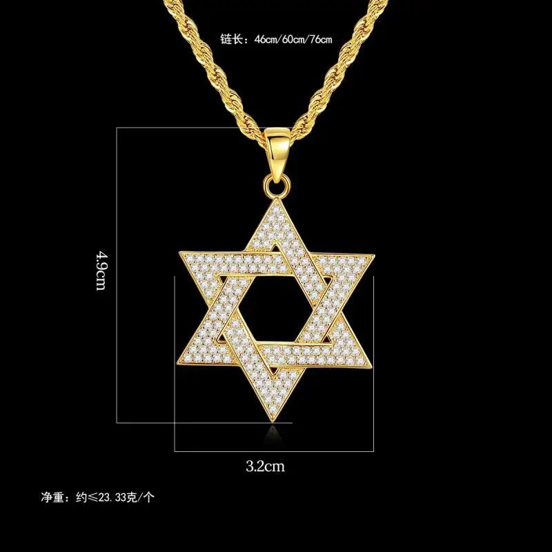 New Fashion Zircon Star of David Pendant Men Women Trend Charm Hexagonal Star Necklace Daily Casual Jewelry Gift