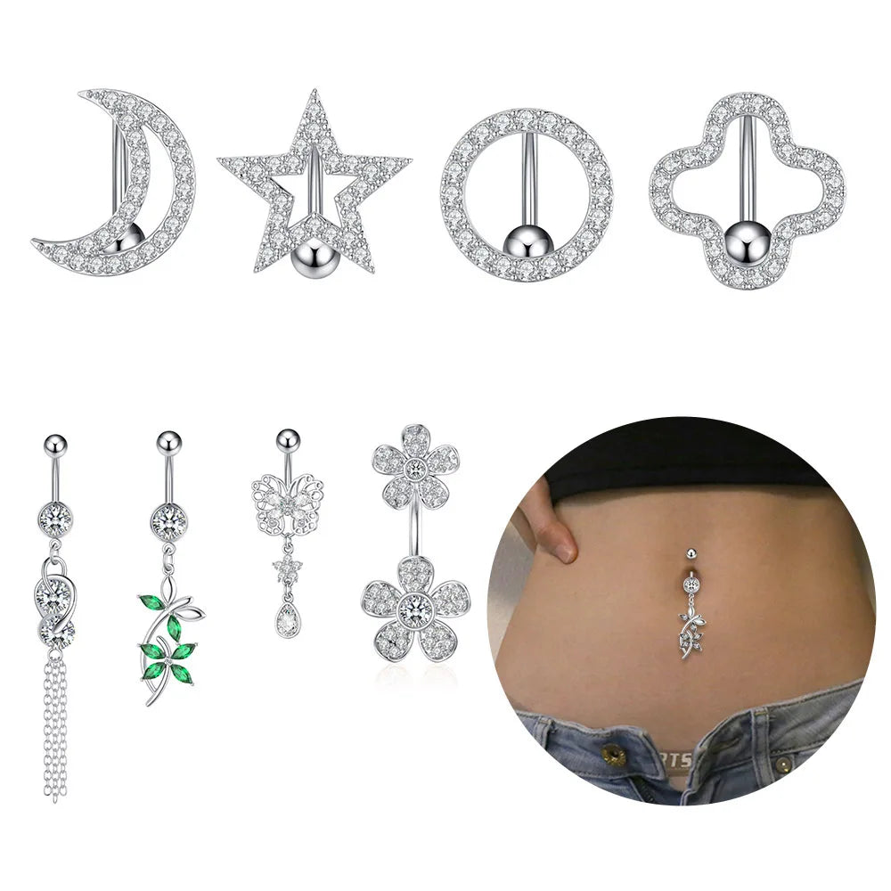 1PCS Fashion 316L Steel Belly Button Rings Dragonfly Flower Navel Piercing Ring Navel Button Body Belly Piercing Jewelry 2022