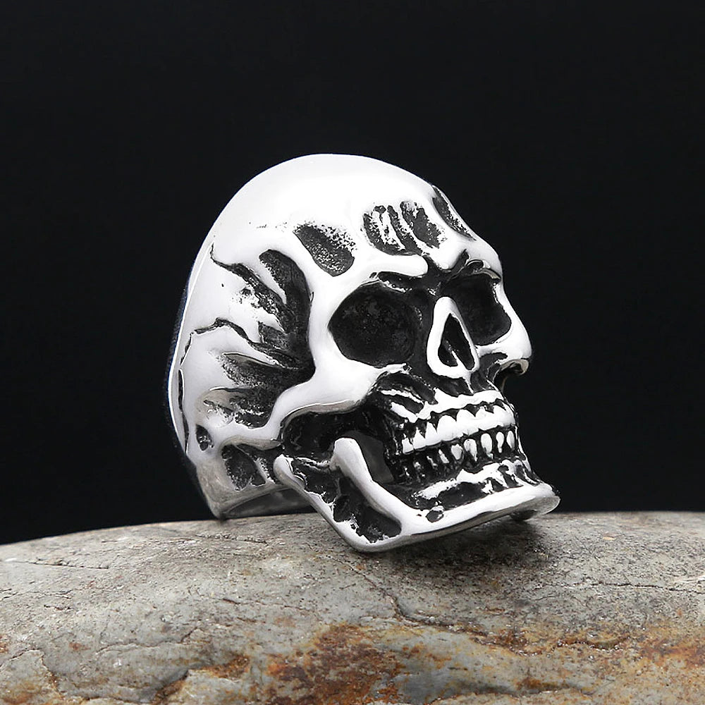 Gothic Punk Stainless Steel Ghost Head Skull Rings For Men Hip Hop Vintage Classic Skeleton Ring Biker Jewelry Gifts Wholesale