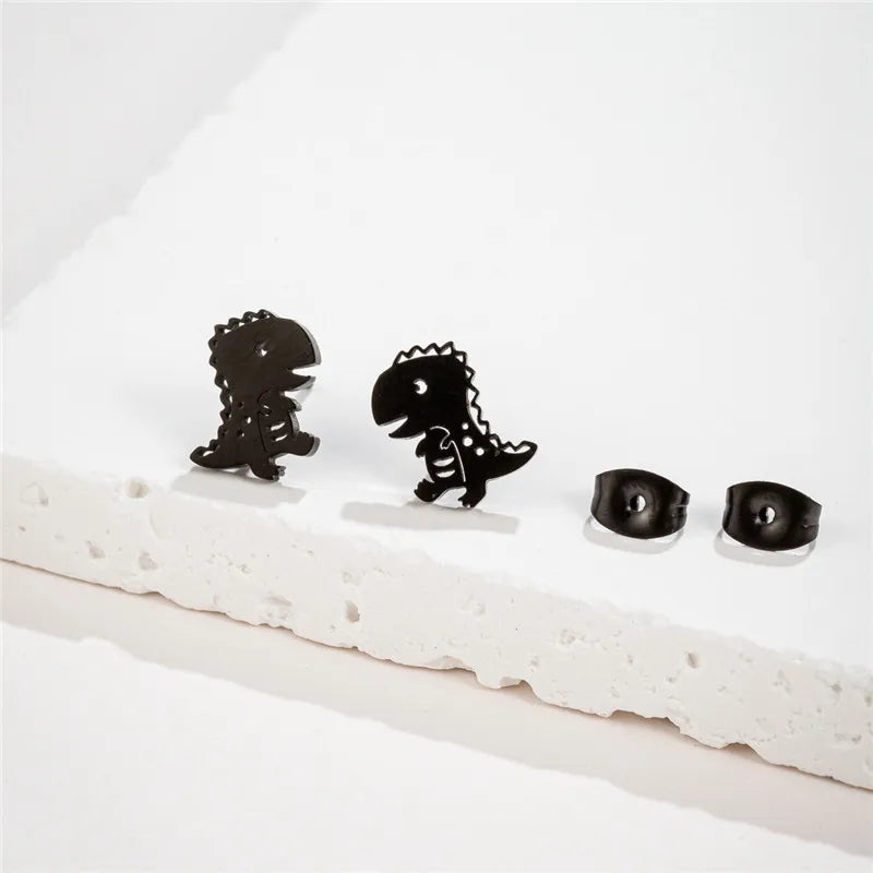 Cute Animal Stainless Steel Earrings Women Fashion 2024 Jewelry Horse Shark Dinosaur Swallow Earings Small Cat Ear Studs Bijoux