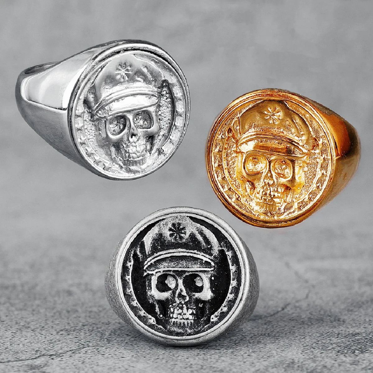 Military Cap Rings 316L Stainless Steel Men Soldier Ring Rock Rap Punk Party for Biker Male Boyfriend Jewelry Best Creative Gift