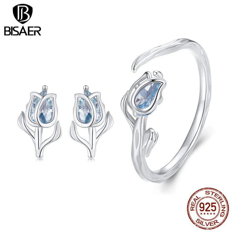 Boucles d'oreilles créoles à ouverture tulipe en argent sterling 925 BISAER hypoallergéniques plaquées or blanc pour femme bijoux fins de fête