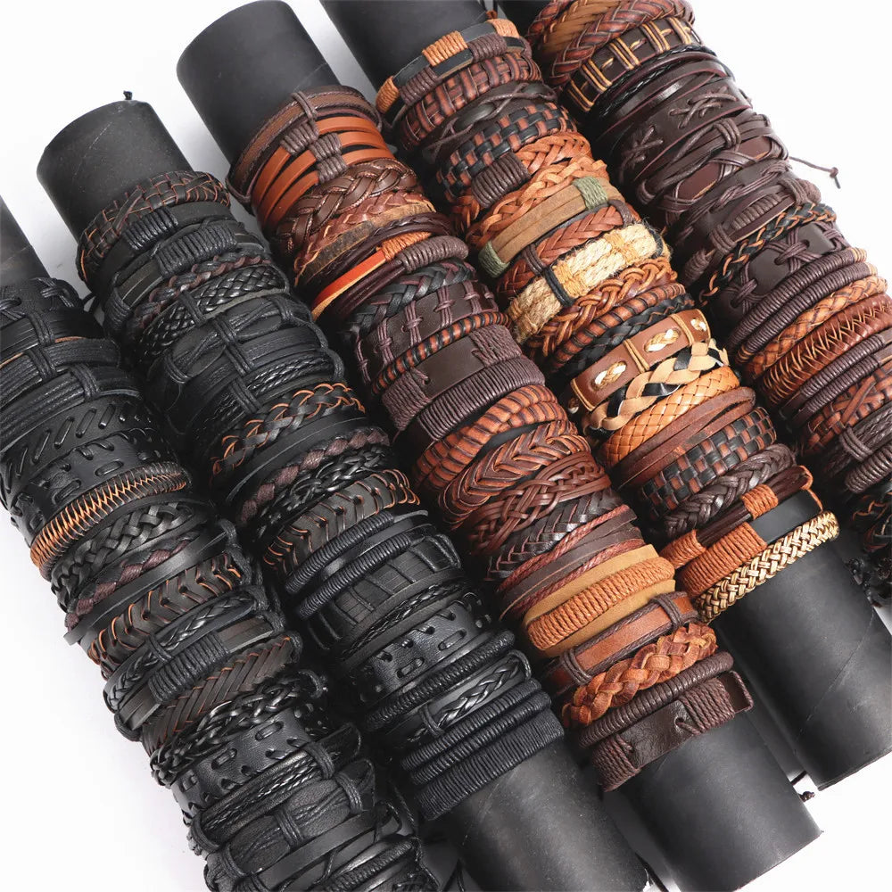 Wholesale 30/50pcs Mens Vintage Leather Bracelets Cuff Jewelry Gifts Party Bangles For Women