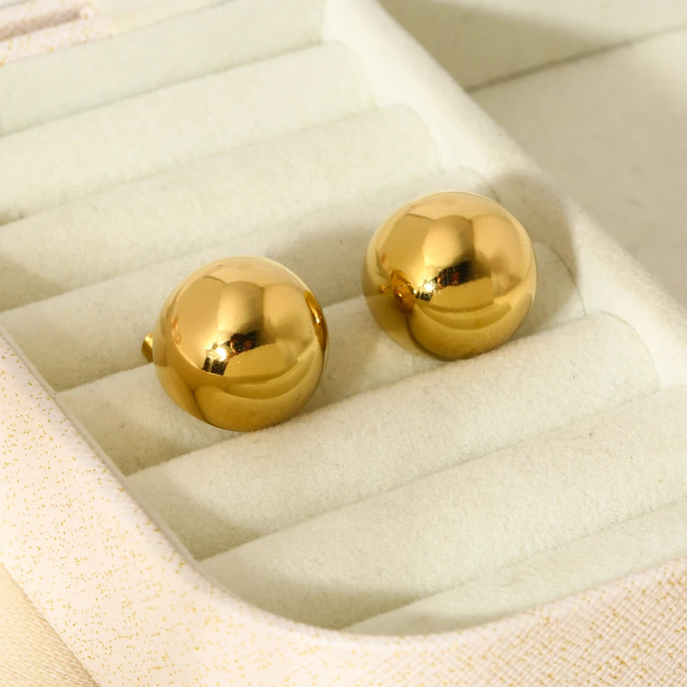 New Arrival Stainless Steel Semicircle Shaped Post 16k Gold Plated Waterproof Smooth Dome Studs Earrings for Women Gift