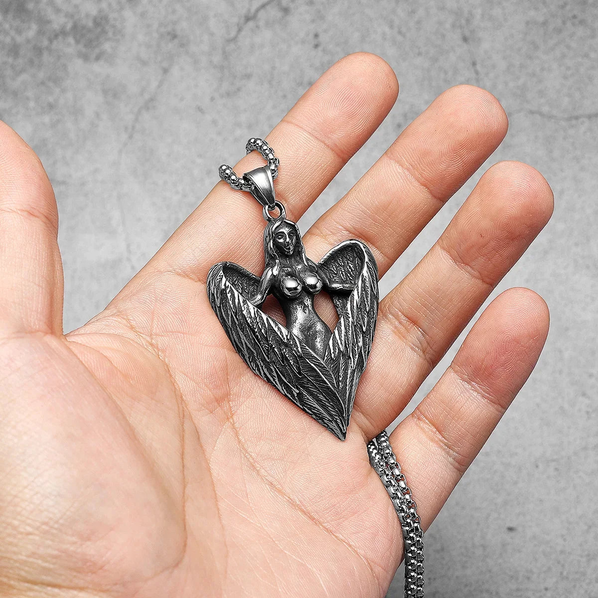 Heart Wings Necklace Angel Pray Pendant Stainless Steel Men Chain Hip Hop Rock Aestheticism Jewelry Punk Xmas Gift for Friend