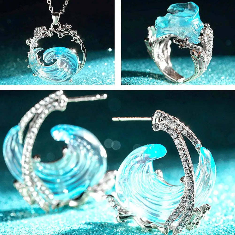 Sky Blue Wave Decoration Ocean Vows Necklace Nature Exquisite Earrings Jewelry Set